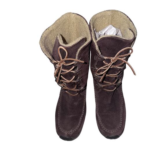 Timberland Brown Suede Lace Up Shearling Lined moccasin style Boots Women’s 9.5 - Picture 2 of 7
